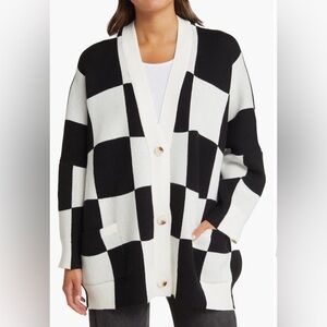 • LALA ORIGINAL DESIGN: Love You Oversized Checkerboard Cardi size small